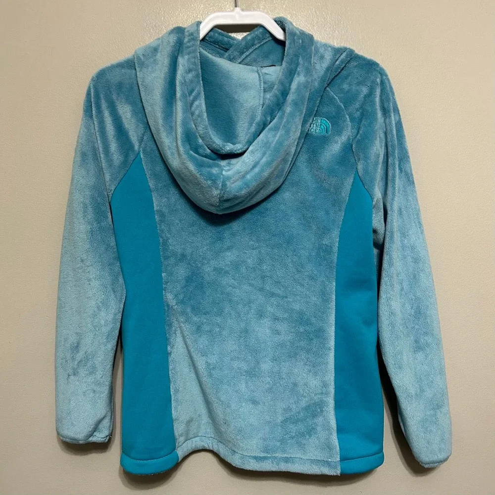 North Face Kids Fleece Hoodie Girls L 14/16 Blue Osito Kangaroo Pocket Pullover